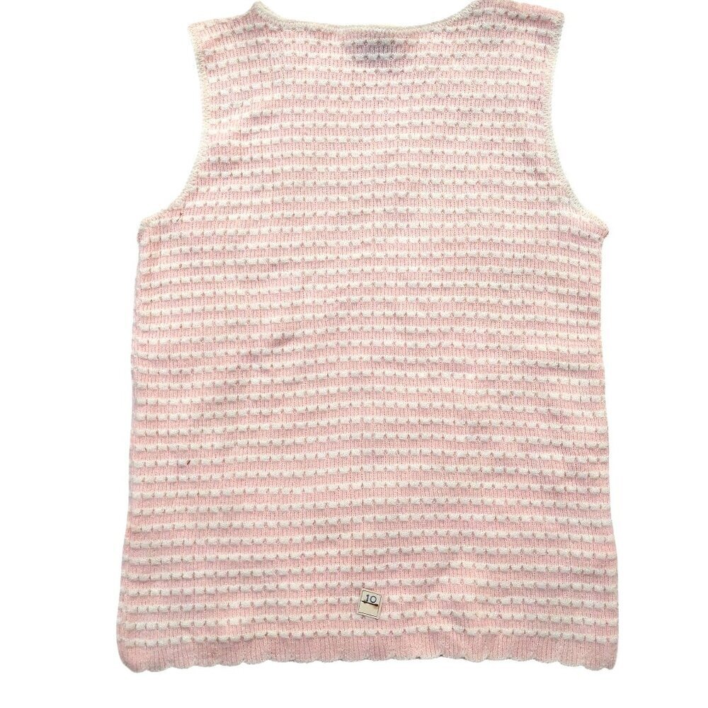 Vintage 1940s-1950s Pink White Stripe Sleeveless Knit Crewneck Sweater Top Vest - Picture 3 of 8